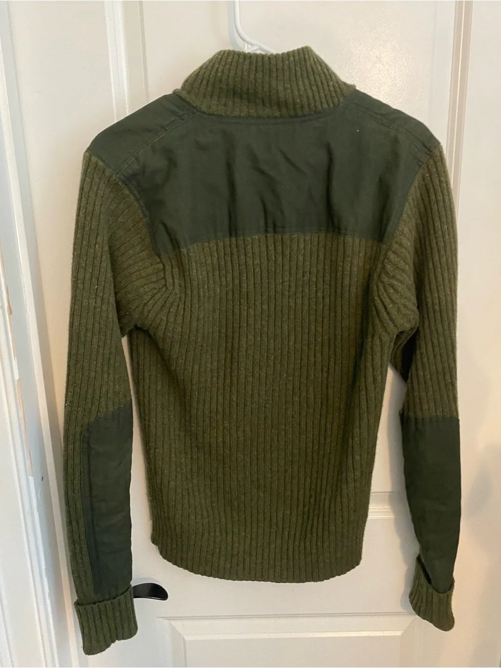 LL Bean Commando Olive Green Knit Zip-Up Lambswool Sweater Jacket